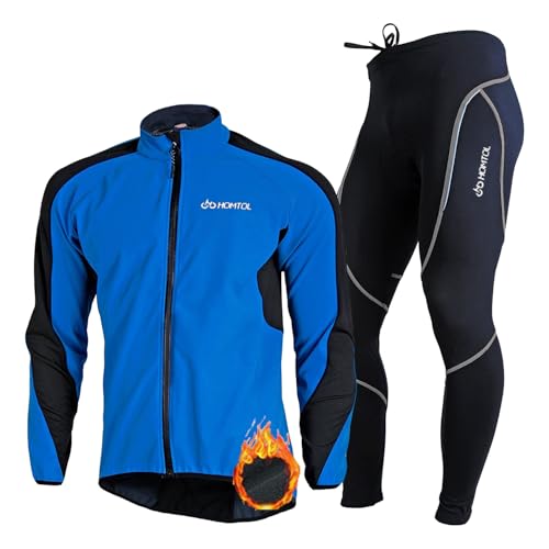 HOMTOL Fahrradtrikot Herren langarm winter Radjacke set Thermal winter fahrradbekleidung Fahrradjacke und Radhose mit Sitzpolster Radsportanzüge trikot set mit Thermofleecefutter Atmungsaktiv