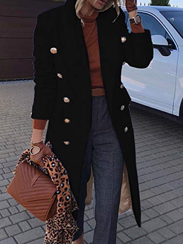 BZB Women's Elegant Notched Collar Double Button Slim Long Wool Blend Pea Coat Jacket2