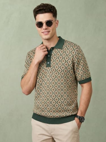 Image of Veirdo Men's Flatknit Printed Half Sleeve Polo T-Shirt with Collared Neck, Loose Comfortable Fit, Casual Style for Office, Travel, (Sizes S to 2XL)