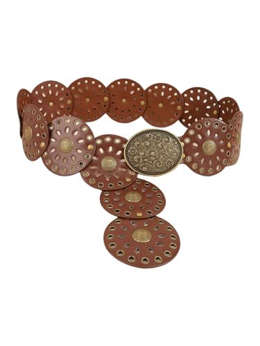 Image of RoseSeek Women's Cowgirl Boho Western Oval Waist Belt Hollow Out Studded Retro Belts Fashion Accessory Light Brown 80