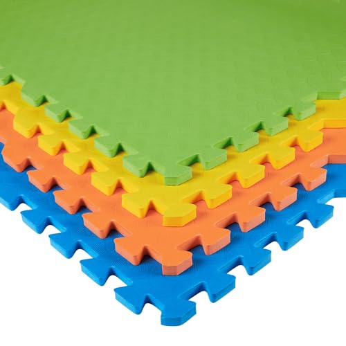 Amazon Brand – Symactive 12 mm Kids Interlocking Puzzle Exercise Mat with EVA Foam Interlocking Tiles (Set of 4, Each Tile Size 2 x 2 Ft, 12mm thickness, Multicolor)
