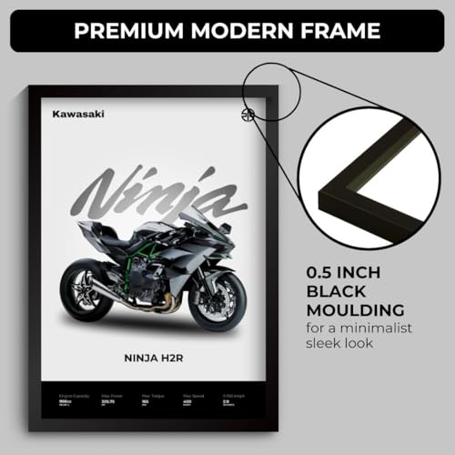 Image of Ninja H2R Poster | Framed Kawasaki A4 Sized (31 x 23 cm) | Ninja H2R Bike Poster for Wall, Gift for Boys, Bike Frames | Superbike Posters for Wall, Bedroom, Hostel, Study Area, Hostel Kawasaki (F 037)