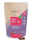 PURELITE Date Powder 450g vegano, dátil en polvo, azúcar de dátil hecho de 100% dátiles secos, alternativa natural al azúcar para hornear, cocinar y endulzar con fibra