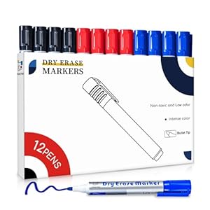 maxtek Rotuladores Pizarra Blanca, 12 Whiteboard Marker, Punta Redonda 2-3 mm, Juego de tinta de bajo olor en 3 colores, Para el Hogar Escuelas u Oficin