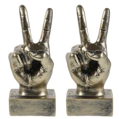Toyvian 2pcs Vintage Peace Sign Decor Hand Figurine Tabletop Decor Centerpiece for Shelf and Desk Home Accessories