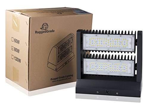 Ruggedgrade 10,600 Lumen - 80 Watt Led Rotating Wall Pack - 5000K - High Efficiency 130 Lumen To Watt - Dlc Premium - Black Housing #TOP6