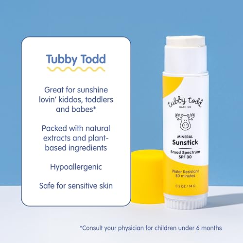 Image of Tubby Todd Mineral Sunstick, Broad Spectrum SPF 30 Sunscreen for Kids | Water-Resistant Stick for Body and Face, Safe for Sensitive Skin, 0.5 oz, 1 Pack
