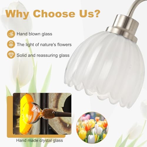 Image of Bathroom Light Fixtures(3-Light, 20 Inch), Brushed Nickel Vanity Lights for Bathroom with Ribbed White Tulip Glass Shade, Vintage Vanity Wall Lights for Mirror Bedroom Living Room Hallway