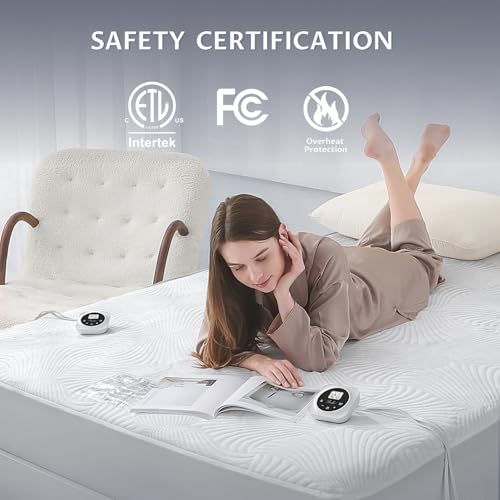 Queen Size Electric Heated Mattress Pad - Bed Warmer with Memory & Preheat Functions, 12 Heat Settings Dual Control for 1-12 Hours Auto Off, Lighted Button
