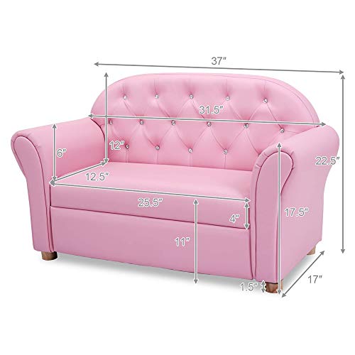 Sturdy Wood Construction Armrest Chair for Preschool Children Sofas Pink Modern Contemporary Princess Foam Finish - Image 3