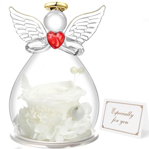Miofula Rosa Eterna Ángel Figura Regalos Navidad Mujer, Rosa Preservada Regalos Originales para Mujer, Flores Preservadas Regalo Cumpleaños Madre, Flor Eterna Regalo Mama Abuela Aniversario Pareja