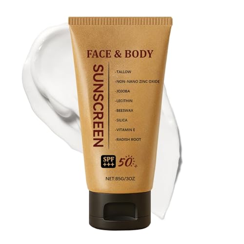 Beef Tallow Sunscreen SPF 50 Face & Body Cream - Non Nano Zinc Oxide, Lightweight Moisturiser with Vitamin E | Natural UV Protection for adults, Kids | Non Greasy, Over Makeup Friendly