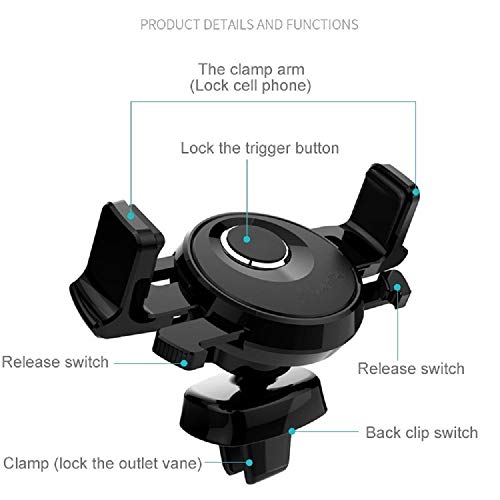 DFV mobile - Rotatable Car Air Vent Phone Holder Stand Mount with Automatic Clip Compatibile con WIKO View Go (2018) - Black