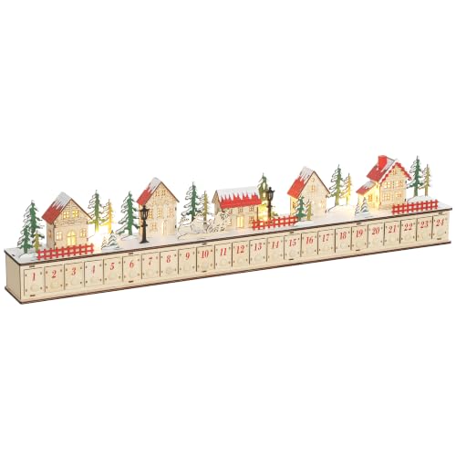 HOMCOM Christmas Advent Calendar Lighted Wood-Effect 32.7" x 3.5" x 6.7"