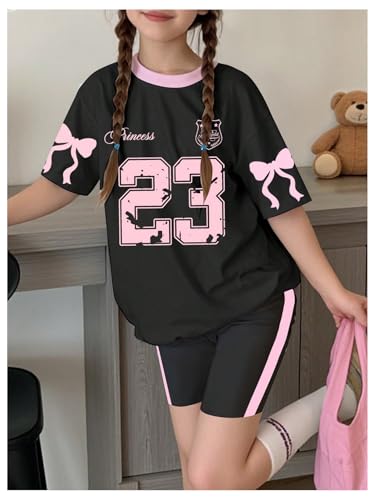 RoseSeek Conjunto de 2 peças de roupas de verão para meninas, camiseta com laço de manga curta e sho