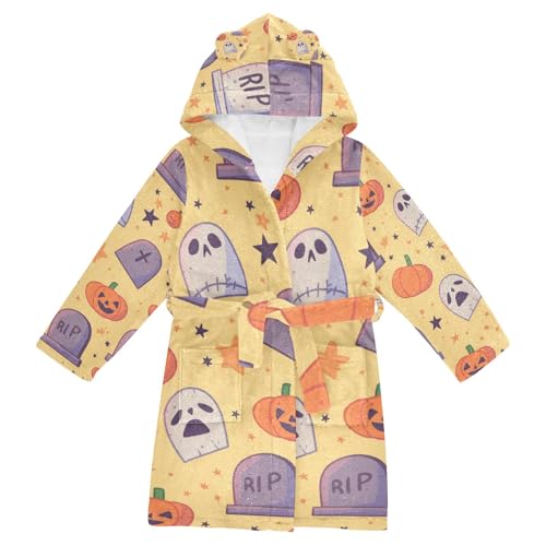 GuoChe Halloween Gravestone and Pumpkin Pattern Children'S Robes Girls Hooded Robes