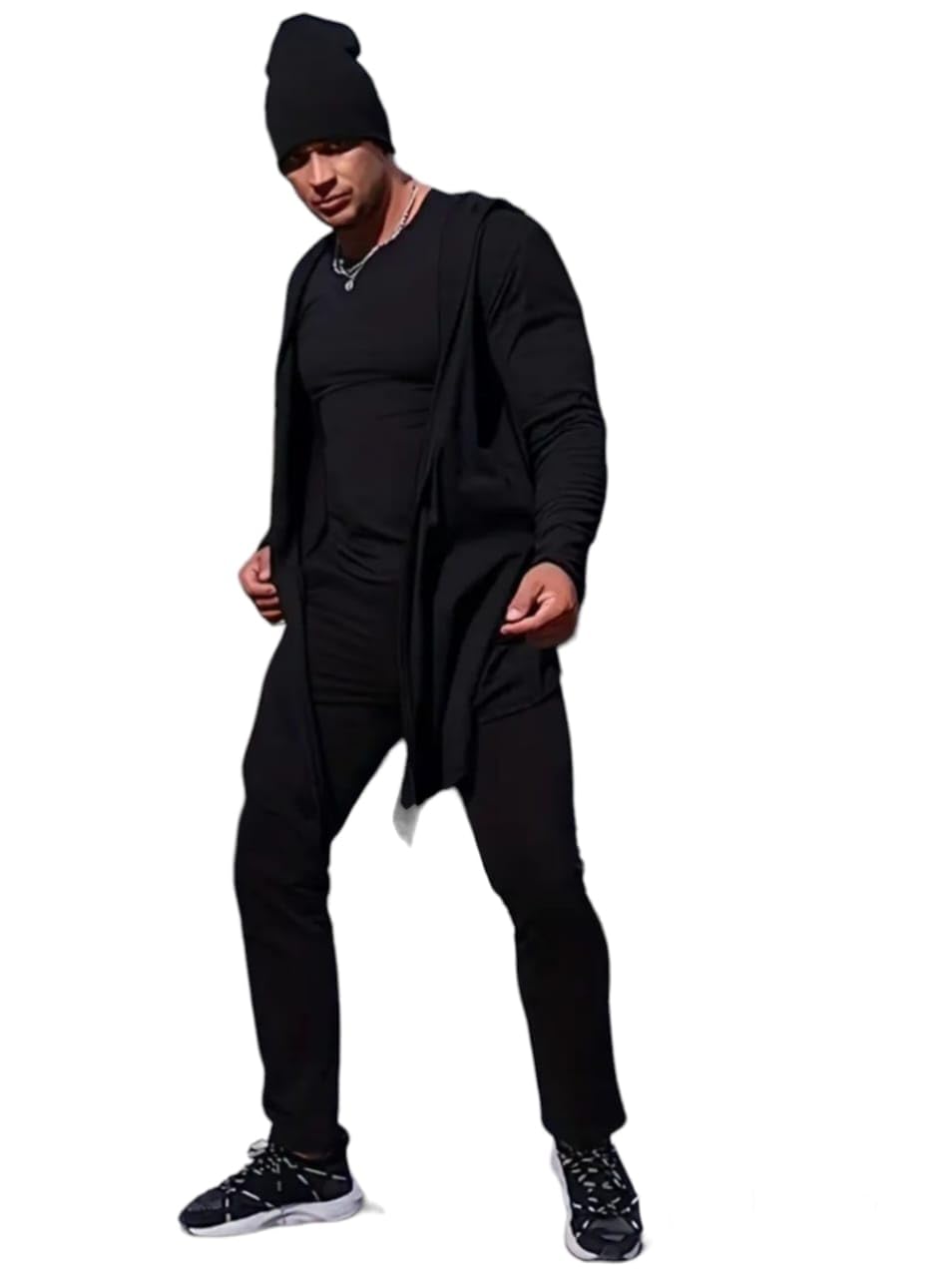 nemo fashion Men's Long Hooded Cardigan Shawl Collar Lightweight Open Front Drape Cape Overcoat NO Pocket-picture-53