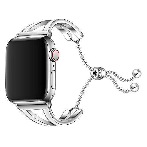 Dee Plus Elegantes Armband für Apple Watch Band 38mm 41mm 45mm 49mm,edles Edelstahl-Manschetten-Schmuck Band für iWatch Serie 8/7/6/SE/5/4/3/2/1 mit verstellbarer Schließe, Anhänger-Armband Cover