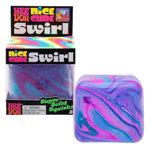Schylling NeeDoh Nice Cube Swirl - Sensory Toy with a Super Solid Squish - Unique, Swirling Color Blend - Ages 3 and Up - Purple/Blue; One Cube Per Pack