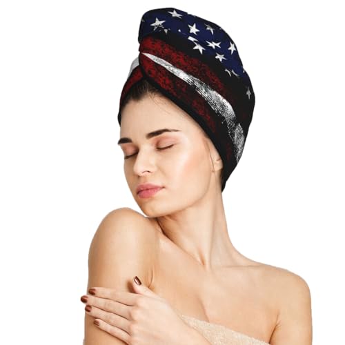 American Flag Hair Towel Wrap, Absorbent Hair Drying Towel, Microfiber Hair Drying Cap Turban For Drying Curly Long Thick Hair
