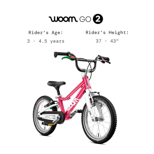 Image of woom GO 2 Bicycle for Children 3 to 4.5 Years Old, 14-Inch Lightweight Bike with Handbrake, Steering Limiter & Chainguard for Boys & Girls