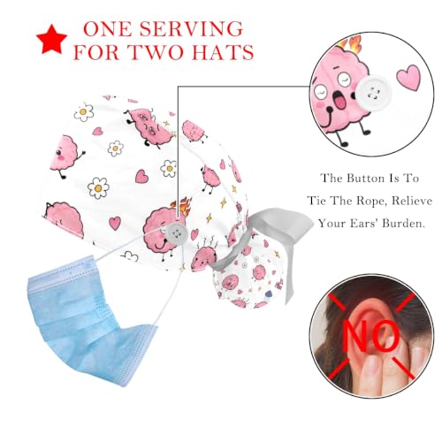 Image of 2 PCS Bouffant Cap with Button Ponytail Pouch Working Cap Sweatband Adjustable Surgical Cap Black and White Cow