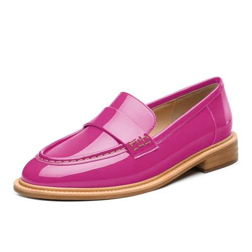 Image of JUSTDANNI Loafers for Women Slip On Shoes with Round Toe 1.2-Inch Low Chunky Block Heel Patent Comfortable Casual Dress Pump Shoes for Wedding Party Work Shopping Dating