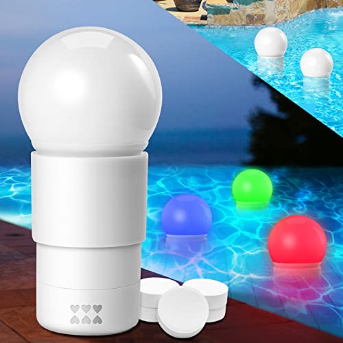 Floating Pool Chlorine Dispenser,Spa Chemical Chlorine Floater With Solar Colorful Pool Ball Light,Extra-Large Capacity Fits 5 X 3 Chlorine & Bromine Tablets, Bromine Holder For ，Pool,Hot Tub Spa #TOP28