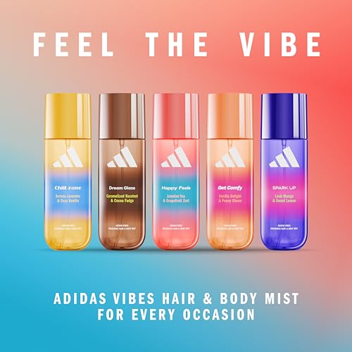 Image of adidas Vibes Happy Feels Fragrance Hair & Body Mist for Women, Mood-Boosting, Notes of Jasmine Tea & Grapefruit Zest, For Any Occasion, 7.9oz