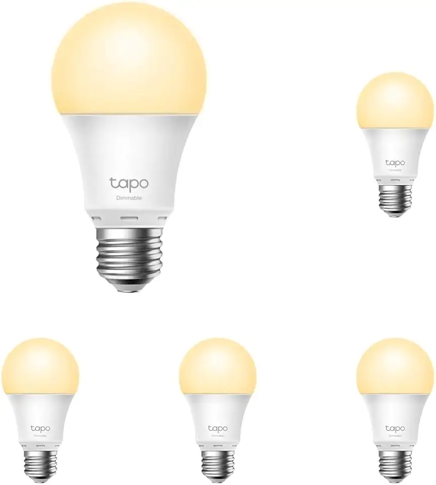 TP-Link Wi-Fi Light Bulb, Smart Home Security System, Energy Saving, Dimmable, E27, 8.7 W, Soft Warm White, Schedule & Timer, Voice Control, Away Mode, No Hub Required (Tapo L510E) (Pack of 5)