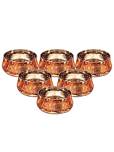 Indian Art Villa Steel Copper Curved Bowl, Dinnerware & Tableware, Volume- 5 Oz, Set of 6