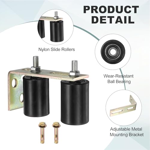 uxcell 1 Set Slide Gate Guide Roller, 2.76" L-Rear Post Bracket Nylon Rollers Gate, Adjustable Sliding Hardware Roller Kit for Sliding Grates Barn Rolling Door 1.97" Dia, Black by uxcell - Used condition - Image 3