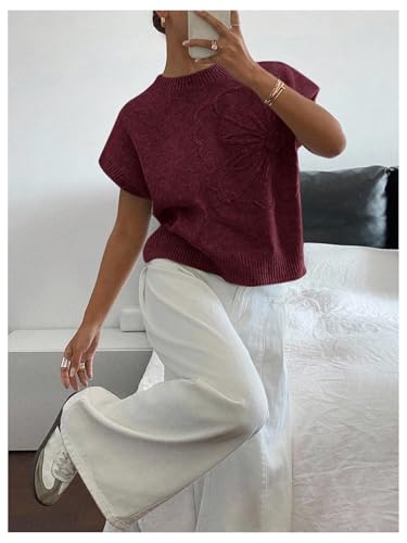 Image of SOLY HUX Women's Short Sleeve Sweater 3D Floral Sweaters Pullover Tank Tops Knit Vest Trendy Fashion Clothing