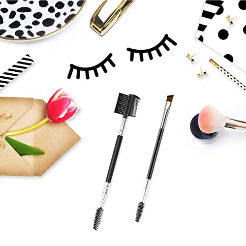 2Pcs- 1 Eyebrow Brush + 1 Eyelash Brush Shaper, Professional Double-Ended Angled Eye Brow Brush And Spoolie Brush, 3 Head Eyelash Comb Double Head Brush, Makeup Grooming Tool For Shaping Brow Lashes #TOP5