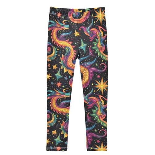Multicolored Dragons and Stars Girls Leggings Kids Yoga Pants Dance Active Tights 4T