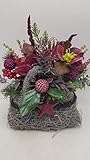 seidenblumengestecke online  Weihnachtsgesteck Wintergesteck Seidenblumengesteck Christrose Kugeln Beeren