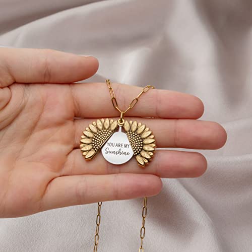 Suavell You Are My Sunshine - Sunflower Necklace Locket For Women. 18K Gold Plated Pendant With Engraved Hidden Message – Gifts For Women, Mom, Mother, Daughter, Sister, Teens. #TOP3