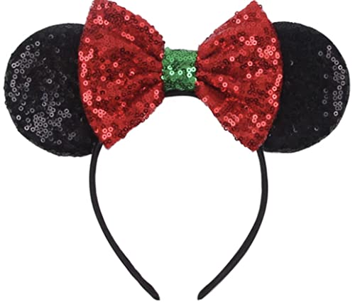 Image of CLGIFT Christmas Mickey Ears, Holiday Mickey Ears, Christmas Minnie Ears, Red Minnie Ears, Rainbow Sparkle Mouse Ears,Classic Red Sequin Minnie Ears (Christmas red)