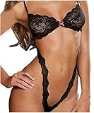  Embryform Mujer Ropa de Dormir Conjunto Transparente Lingerie Escotado por Detrás Lace Lenceria Babydoll Ropa Interior