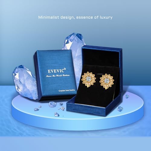 EVEVIC Austrian Crystal Flower Clip on Earrings for Women Trendy,14K Gold Plated Hypoallergenic Non Pierced Sunflower Earrings Jewelry Gift - Image 7