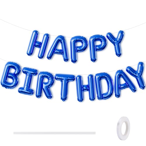 Image of Blue Happy Birthday Balloon Banner, 16 Inch Blue Happy Birthday Foil Balloons, Classic Letter Balloons Sign for Men and Boys, HBD Party Decorations, Photo Backdrop Supplies