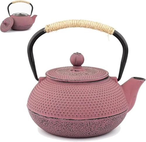 SLLS 南部鉄器鉄瓶 ピンク茶こし付き ホーローなし鉄分補給 急須/やかん両用 IH/直火対応 保温性良好 茶道道具 家庭用鉄ケトル 伝統工芸品 贈り物適性