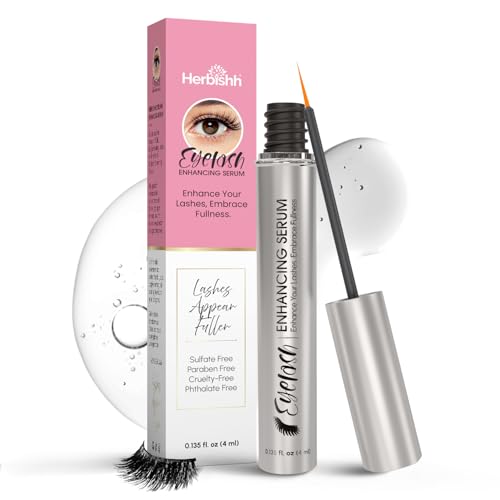 Herbishh Eyelash Enhancing Serum – Growth Formula for Longer, Thicker Lashes, Safe for Lash Extensions, Fragrance-Free Lash Serum for Fuller, Healthier-Looking Lashes, Sulfate-Free 0.135 fl. oz/4ml