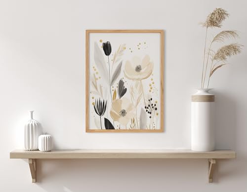 Kate and Laurel Modern Muted Cottage Floral Abstract Framed Wall Art by The Creative Bunch Studio, 12x16 Natural, Cute Flower Art for Wall by Kate and Laurel - Used condition - Image 3