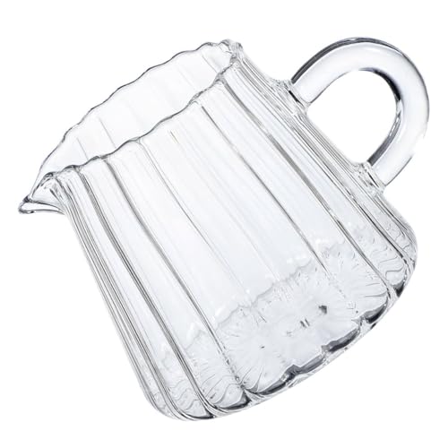 VICASKY Pichet à Lait Petit Format Verre Transparent Rayé avec Poignée Bec Verseur Précis pour Émulsion de Lait Espresso Cappuccino Chaud et Thé Pichet Mousseur Compact pour Usage
