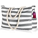 KUAK Bolsas de playa para mujer, extra grandes, impermeables, a prueba de arena, con bolsillos con cremallera para natación, alberca, viajes, Rayas grises profundas, XL, Moda
