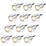 Lot de 12 Spots LED Encastrable Extérieur, Etanche IP67, Avec Interrupteur, Lampe à Encastrer pour Terrasse Bois Plafond, 0,4W DC12V, φ18mm Blanc Chaud, Mini Lampe pour Chemin Contremarche d'escalier