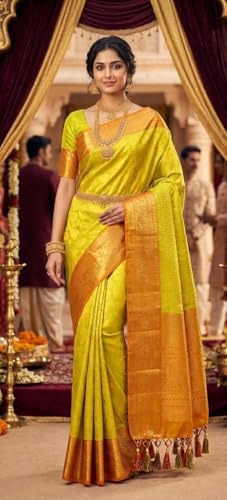 Image of VFCollections Women's Kanchipuram Silk Pure Pattu Sarees With Blouse