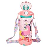 Kids Water Bottle with Straw & Strap for School Kids Girls Boys, 22oz BPA Free Child Drinking Water Bottle One-Click-Open Leak-Proof Locking Flip Lid for Back to School Sport Travel