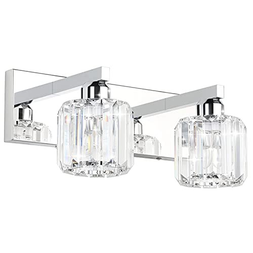 Image of Aipsun Bathroom Vanity Lighting Fixtures Crystal Vanity Lights for Bathroom 2 Lights Stainless Steel Wall Lighting Fixtures(Exclude Bulb)